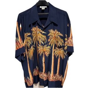 Vintage Avanti Hawaiian Palm Trees Shirt Mens Size XXL Navy 100% Silk Aloha Navy